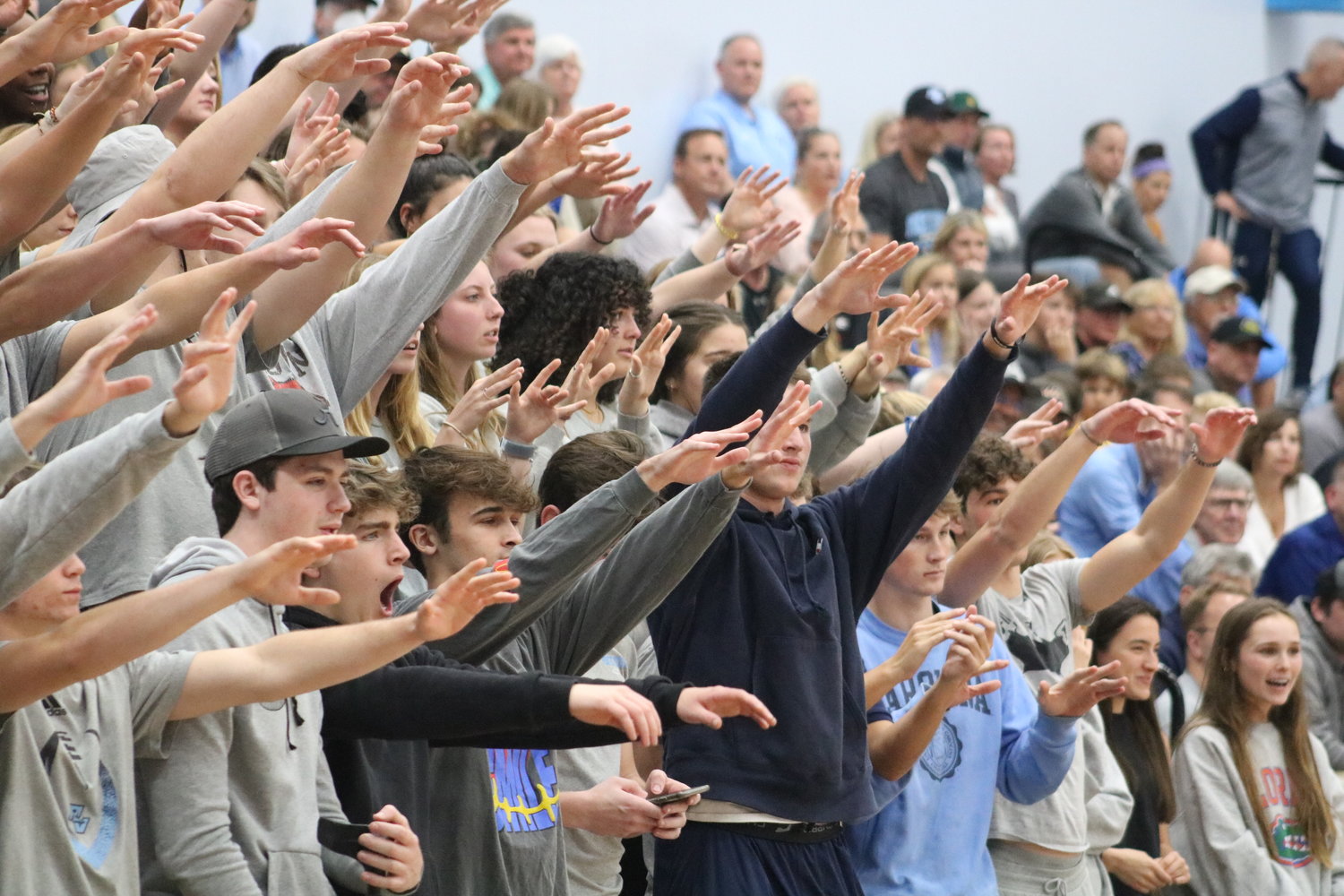 Ponte Vedra’s student section does its part to help the Sharks when they are at the free throw line.